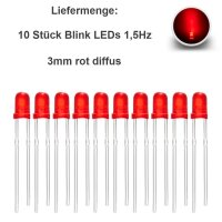 Blink LEDs 3mm 5mm Blinker Blinklicht LED blinkend 1,5Hz 90x pro Minute 10 Stück