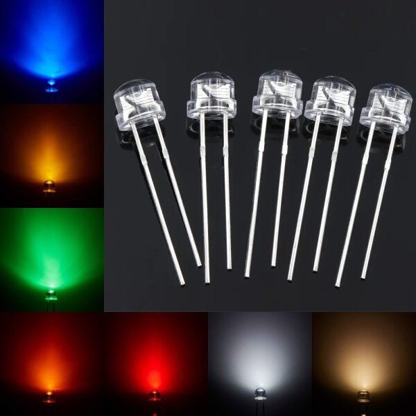 LED 5mm 4,8mm Flachkopf Kurzkopf klar straw hat Strohhut LEDs 10 20 50 100 Stück