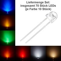 LED 5mm 4,8mm Flachkopf Kurzkopf klar straw hat Strohhut LEDs 10 20 50 100 Stück