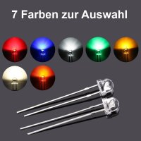 LED 5mm 4,8mm Flachkopf Kurzkopf klar straw hat Strohhut LEDs 10 20 50 100 Stück