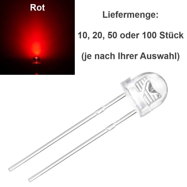 LED 5mm 4,8mm Flachkopf Kurzkopf klar straw hat Strohhut LEDs 10 20 50 100 Stück Rot 50 Stück