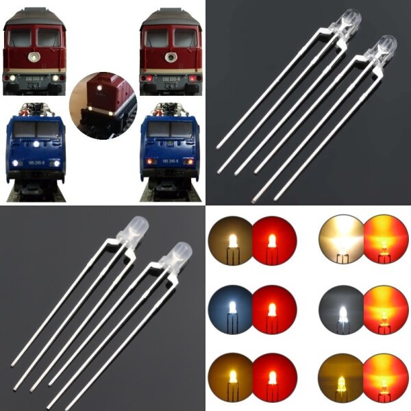 Duo LED 3mm bicolor LEDs 3-Pin digital Lichtwechsel Licht Loks Triebwagen H0 TT