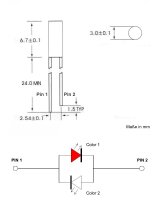 Duo LED 3mm Zylinder bicolor LEDs 2-Pin Lichtwechsel...