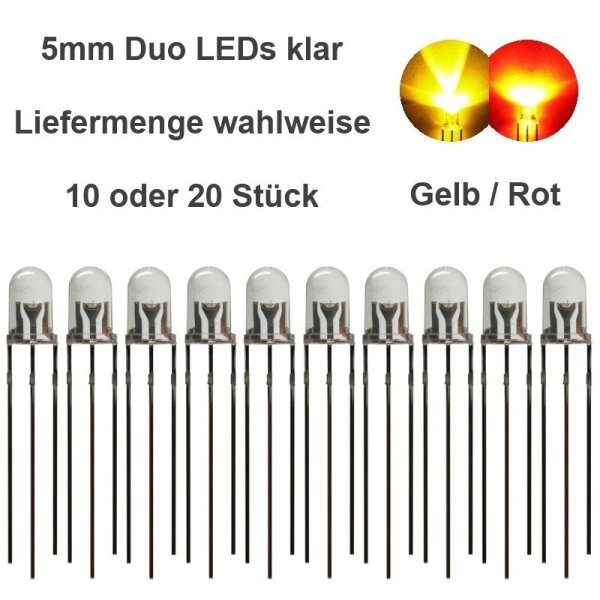 Duo LED 5mm bicolor LEDs 3-pin DIGITAL Lichtwechsel Loks Zug Triebwagen G 1 0 H0 10 Stück gelb / rot klar