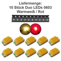DUO LED 0603 bicolor SMD warmweiß / rot Lichtwechsel Loks Wendezug 10 Stück S439