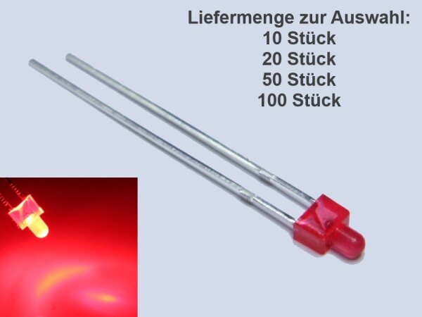 LED 2mm diffus klar kurzer Kopf Miniatur Mini LEDs 7 Farben Menge u. Set AUSWAHL 50 Stück rot diffus