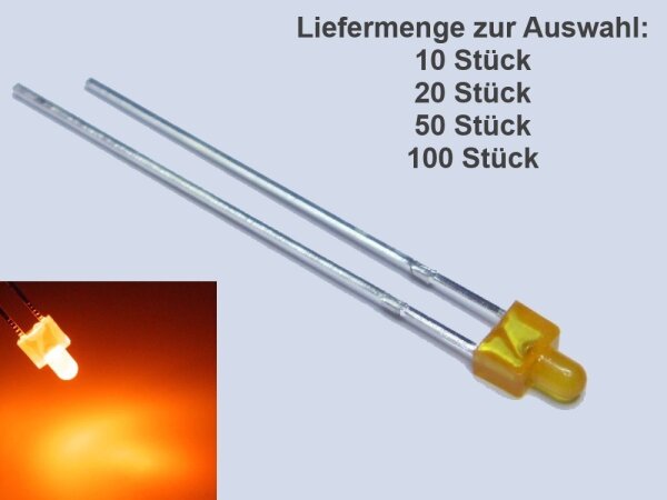LED 2mm diffus klar kurzer Kopf Miniatur Mini LEDs 7 Farben Menge u. Set AUSWAHL 10 Stück orange diffus