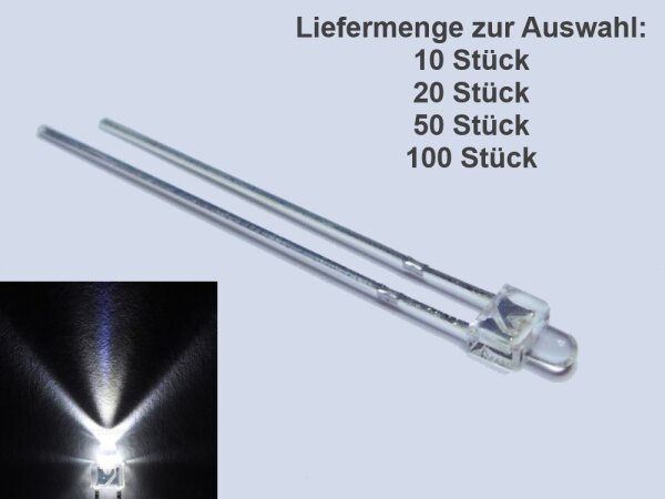 LED 2mm diffus klar kurzer Kopf Miniatur Mini LEDs 7 Farben Menge u. Set AUSWAHL 10 Stück kaltweiß klar