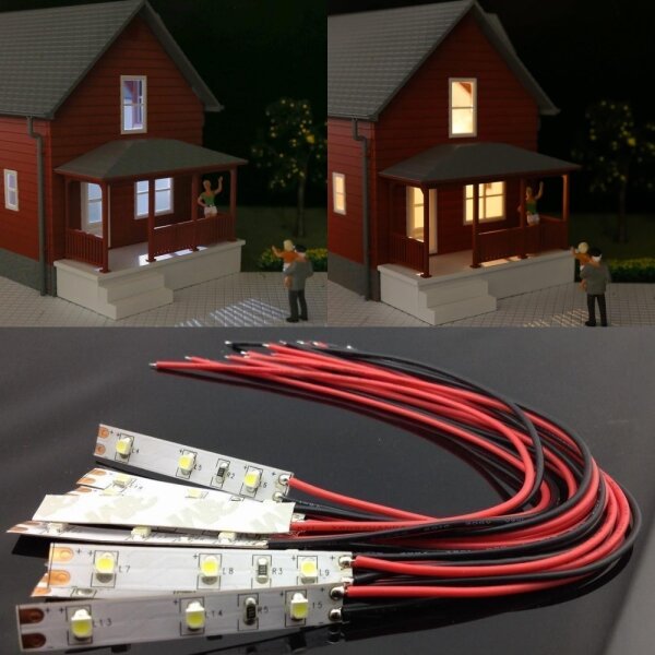 LED Beleuchtung Hausbeleuchtung mit 40cm Kabel Licht Häuser RC H0 TT N 10 Stück