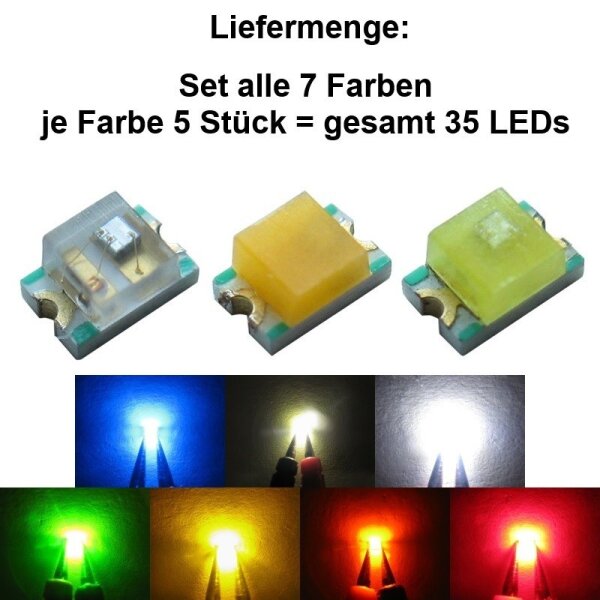 Blink LED SMD 0805 Blinker Blinklicht Mini LEDs blinkend 1,5Hz (90x pro Minute) Set alle 7 Farben Set 35 Stück (5 Stück je Farbe)