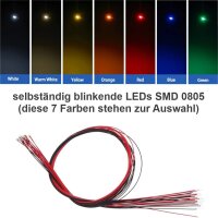 SMD Blink LED 0805 blinkend mit Kabel angelötet Ø 0,3mm Microkabel LEDs 10 Stück
