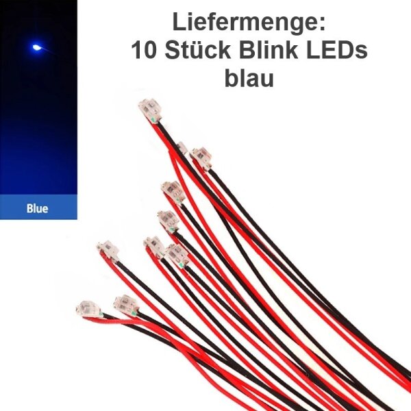 SMD Blink LED 0805 blinkend mit Kabel angelötet Ø 0,3mm Microkabel LEDs 10 Stück blau blinkend