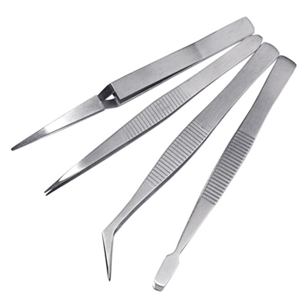 Pinzetten Set 4-teilig 115mm 120mm Spitzpinzette Kreuzpinzette Flachpinzette
