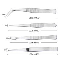 Pinzetten Set 4-teilig 115mm 120mm Spitzpinzette Kreuzpinzette Flachpinzette