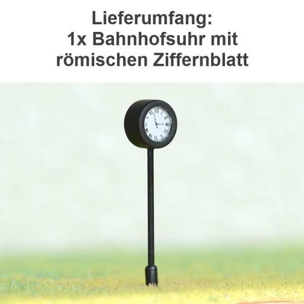 Bahnhofsuhr Uhr mit LED Beleuchtung Höhe 4cm H0 TT beleuchtet Bahnhof Bahnsteig Uhr mit römischen Ziffernblatt