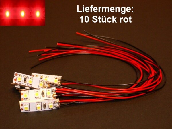 Mini LED Beleuchtung Hausbeleuchtung 20cm Kabel Licht Häuser RC H0 TT N 10 Stück Rot