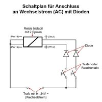 Miniatur Relais bistabil 2 Spulen 2xUM 2 Wechsler 2A 12V 9V - 24V Sockel Dioden