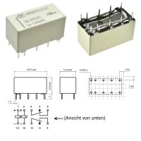 Miniatur Relais bistabil 2 Spulen 2xUM 2 Wechsler 2A 12V 9V - 24V Sockel Dioden