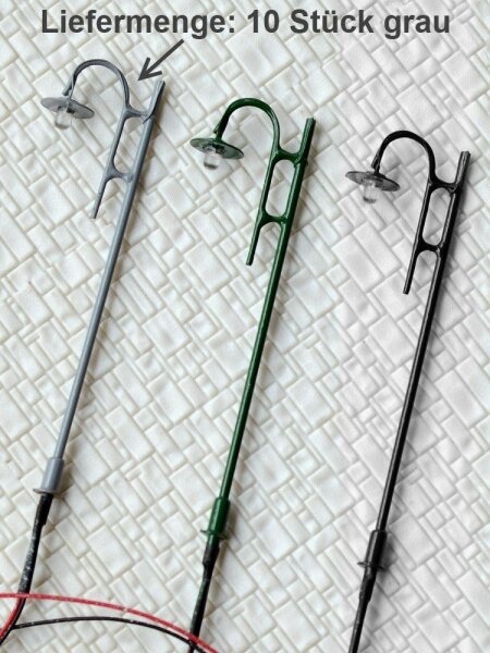 LED Straßenlampen H0 Bogenleuchten 7,5cm Bogenlampen 10 Stück Laternen Leuchten Grau