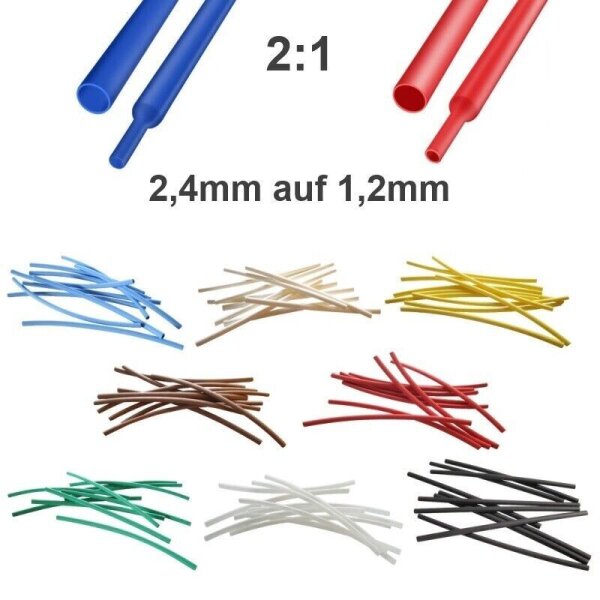 Schrumpfschlauch 2,4 / 1,2 mm 2:1 Set 8 Farben je 1 Meter für Litze Kabel LED