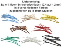 Schrumpfschlauch 2,4 / 1,2 mm 2:1 Set 8 Farben je 1 Meter für Litze Kabel LED
