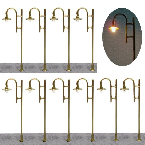 LED Straßenlampen H0 Bogenleuchten 7,5cm Laternen Leuchten Lampen 10 Stück S799