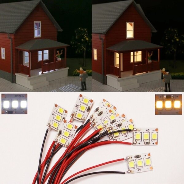 Mini LED Beleuchtung Hausbeleuchtung mit Kabel Licht Gebäude RC H0 TT N 10 Stück