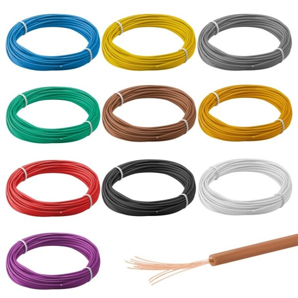 Litze Kabel 0,14mm² Kupfer Kupferlitze 100 Meter je Farbe 10 Meter Ring Set W999