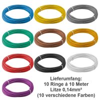 Litze Kabel 0,14mm² Kupferlitze 100 Meter je Farbe 10 Meter Modellbahn Set W999