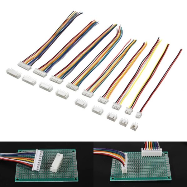 JST-XH 2.5 2.54mm Stecker inkl. 15cm Kabel + XH Buchse 2 3 4 5 6 7 8 9 10 Pin