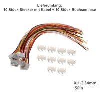 JST-XH 2.5 2.54mm Stecker inkl. 15cm Kabel + XH Buchse 2 3 4 5 6 7 8 9 10 Pin