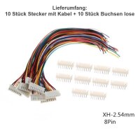 JST-XH 2.5 2.54mm Stecker inkl. 15cm Kabel + XH Buchse 2 3 4 5 6 7 8 9 10 Pin
