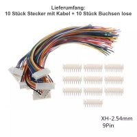 JST-XH 2.5 2.54mm Stecker inkl. 15cm Kabel + XH Buchse 2 3 4 5 6 7 8 9 10 Pin