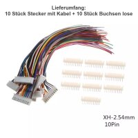 JST-XH 2.5 2.54mm Stecker inkl. 15cm Kabel + XH Buchse 2 3 4 5 6 7 8 9 10 Pin