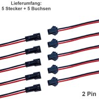JST SM Stecker Buchse mit Kabel 15cm LED Streifen RC 2 3 4 5 6 Pin Connector 5x