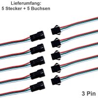 JST SM Stecker Buchse mit Kabel 15cm LED Streifen RC 2 3 4 5 6 Pin Connector 5x