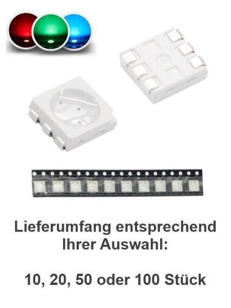 LED 5050 PLCC-6 SMD LEDs 3 Chip 10 20 50 100 Stück Set und RGB 9 Farb ...