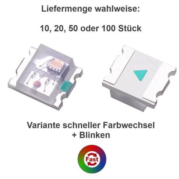 SMD LED RGB 0805 Regenbogen Farbwechsel langsam + schnell und blinken LEDs schneller Farbwechsel + Blinken 10 Stück