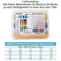 Widerstände Vorwiderstände 1/4W 1% 300 / 600 Stück Metallschicht Metallfilm Set