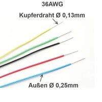 Microkabel Draht 36 AWG super dünnes Mikro Kabel Ø 0,25mm Kupfer versilbert 10m