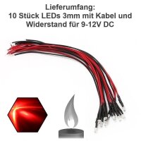 Flacker LED 3mm 5mm 12V Kabel angelötet Flackerlicht Kerze Lagerfeuer Feuer LEDs