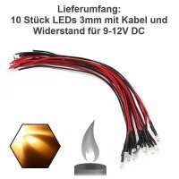 Flacker LED 3mm 5mm 12V Kabel angelötet Flackerlicht Kerze Lagerfeuer Feuer LEDs