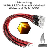 Flacker LED 3mm 5mm 12V Kabel angelötet Flackerlicht Kerze Lagerfeuer Feuer LEDs