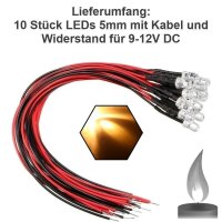 Flacker LED 3mm 5mm 12V Kabel angelötet Flackerlicht Kerze Lagerfeuer Feuer LEDs