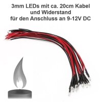 Flacker LED 3mm 5mm 12V Kabel angelötet Flackerlicht Kerze Lagerfeuer Feuer LEDs