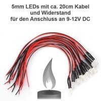 Flacker LED 3mm 5mm 12V Kabel angelötet Flackerlicht Kerze Lagerfeuer Feuer LEDs