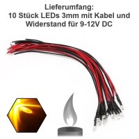 Flacker LED 3mm 5mm 12V Kabel angelötet Flackerlicht Kerze Lagerfeuer Feuer LEDs