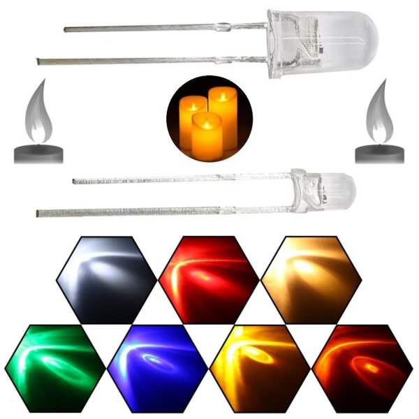 Flacker LED 3mm 5mm Flackerlicht Kerze Lagerfeuer Feuer Flamme LEDs 10 Stück