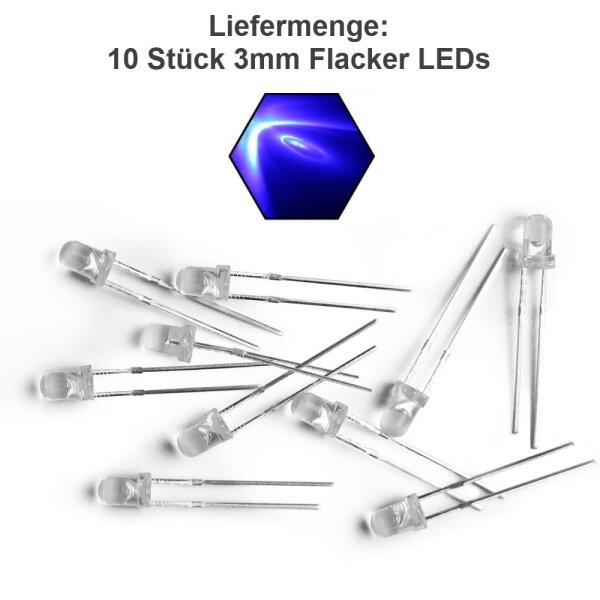 Flacker LED 3mm 5mm Flackerlicht Kerze Lagerfeuer Feuer Flamme LEDs 10 Stück 3mm blau