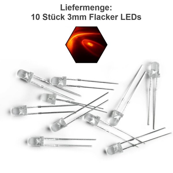 Flacker LED 3mm 5mm Flackerlicht Kerze Lagerfeuer Feuer Flamme LEDs 10 Stück 3mm orange